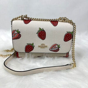 Coach Klare Crossbody With Strawberry Print Gold/Chalk Multi CAL65 NWT